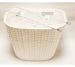 Sűrűszövésű, előre szerelhető műanyag, fonott, fix kosár, fehér, fedeles