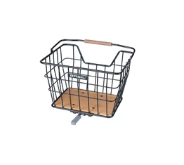 Basil Nordland MIK első vagy hátsó kosár MIK rögzítéssel, fekete váz/barna fa talp