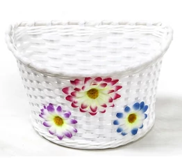 Virágos kiskosár gyerek biciklikre műanyag fonott rögzítőpántokkal