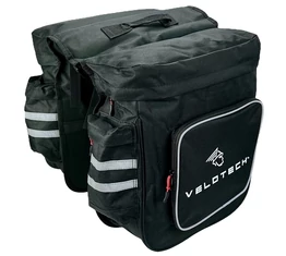 Velotech 2 részes túratáska csomagtartóra 24 liter, hevederes rögzítéssel, vízálló, fekete