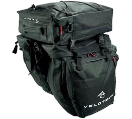 Velotech 3 részes túratáska csomagtartóra 35 liter, hevederes rögzítéssel, vízálló, fekete