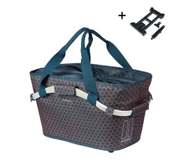 Basil Flair Carry All kosár csomagtartóra Mik 2.0 adapterrel 18 liter kapacitással navy kék színben