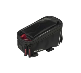 BASIL Sport Design táska, tépőzáras, felső vázcsőre, fekete, 1L, esőhuzattal, 19x11x11cm