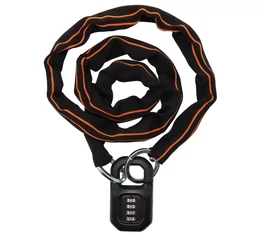 Zár U KTM 5mm átmérőjű 120cm hosszú lánccal, fekete/narancs, számkombinációs