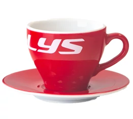 Kellys kávés csésze alátéttel 150 ml Cappuccino méret piros/fehér díszdobozban