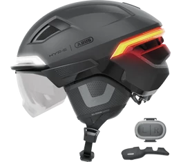 Abus HYP-E BL.ACE kerékpáros bukósisak első/hátsó világítás, index jelző, féklámpa, mágneses lencse titán L (59-62cm)