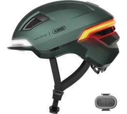 Abus HYP-E kerékpáros bukósisak első és hátsó világítással index jelzővel jungle green S (51-55cm)