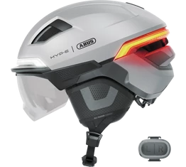 Abus HYP-E ACE kerékpáros bukósisak első és hátsó világítással index jelzővel mágneses lencsével gleam silver L (57-61cm)