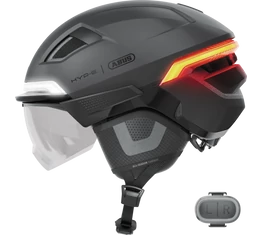 Abus HYP-E ACE kerékpáros bukósisak első és hátsó világítással index jelzővel mágneses lencsével volcano titán M (54-58cm)