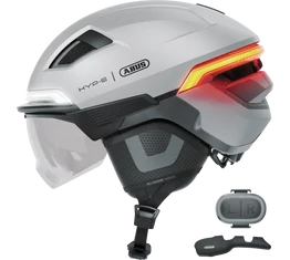 Abus HYP-E BL.ACE kerékpáros bukósisak első/hátsó világítás, index jelző, féklámpa, mágneses lencse gleam silver S (51-55cm)