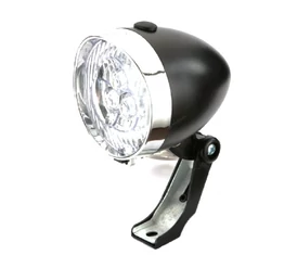 Classic elemes LED-es első kerékpár lámpa 3 LED-el és tartóval króm-fekete