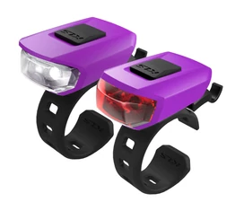 Kellys KLS Vega USB Purple akkumulátoros LED-es világítás készlet szilikonos pánttal