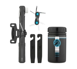 Pro kombi szerszámkészlet, 500cc tartó( kulacs forma), mini pumpa, gumileszedő, bicska szerszám fekete