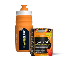 Namedsport HydraFit hipotóniás elektrolit italpor vérnarancs ízesítéssel 400g 20 adaghoz elegendő Elite kulaccsal