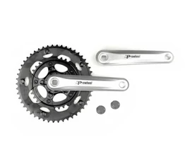 Prowheel országúti hajtómű 50/34 fogas, 170mm-es alu hajtókar, szegecselt acél lánckerekek, ezüst/fekete