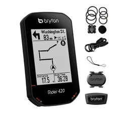 Bryton Rider 420T GPS kilométeróra szett tartozék: pedálfordulat, pulzusmérő öv, navigáció, 72+ funkciós, fekete