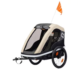 Hamax Avenida Twin gyermek szállító utánfutó, 2gyermeknek, 45kg terhelhetőség, időjárás álló boritás, szürke/kávé