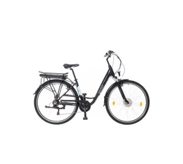 Neuzer E-Trek Ebike/pedelec női trekking 28&quot;-as kerék, 36V/250W motor, 11,6Ah Li-ion akku, 6 sebességes, teleszkóp, mattfekete/kék 19&quot;