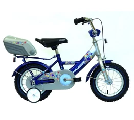 Hauser Swan 12"-os gyerekkerékpár kontrafékes, sárvédővel, tároló dobozzal, ezüst/kék