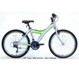 Hauser Viper 2015 RS 24"-os gyerekkerékpár 18 sebességes Shimano váltó, Y-vázas, ezüst/zöld matrica