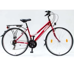 Csepel Landrider női trekking kerékpár Shimano RS/TX váltó, duplafalú abroncs, piros 19"