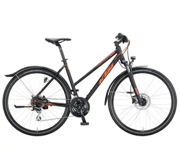 KTM Life Track Street női cross kerékpár 24 fokozatú Acera váltó, hidr. tárcsafék, matt fekete-narancs 51cm