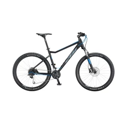 KTM Ultra Fun 27,5"-os MTB kerékpár 27 fokozatú Shimano Deore XT, hidraulikus tárcsafék, matt fekete/kék 17"