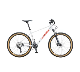 KTM Ultra Flite 27,5"-os MTB kerékpár 20 fokozatú Deore váltó, hidr. tárcsafék, fehér (fekete/narancs) 19"