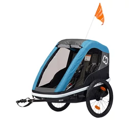 Hamax Avenida Twin gyermek szállító utánfutó, 2gyermeknek, 45kg terhelhetőség, időjárás álló boritás, szürke/kék