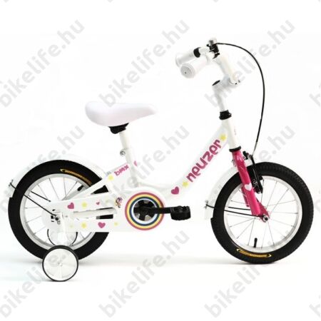Neuzer BMX 14"-os lányka gyerekkerékpár, kontrafékes, sárvédővel, fehér/pink