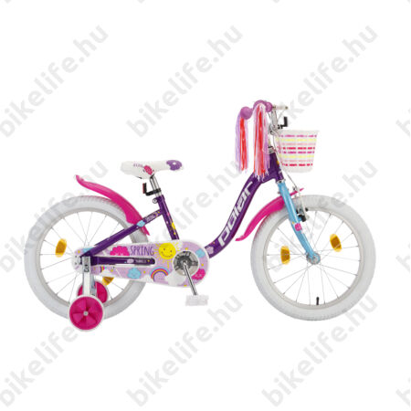 POLAR Junior 18"-os gyerekkerékpár kontrás, spring design, kosárral, lila