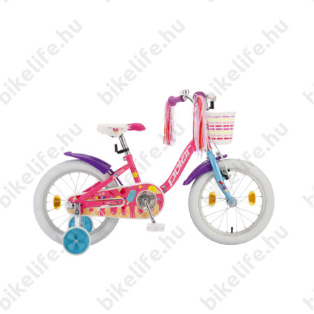 POLAR Junior 18"-os gyerekkerékpár kontrás, icecream design, kosárral, rózsaszín