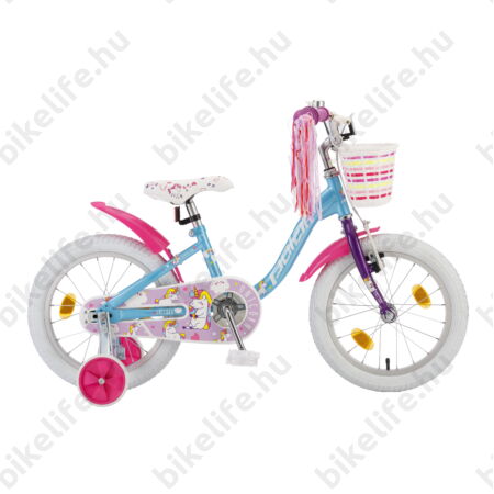 POLAR Junior 16"-os gyerekkerékpár kontrás unicorn baby design, első kosárral