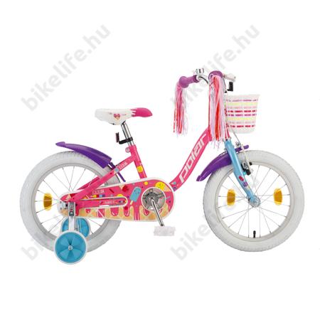 POLAR Junior 16"-os gyerekkerékpár kontrás icecream design, első kosárral, rózsaszín