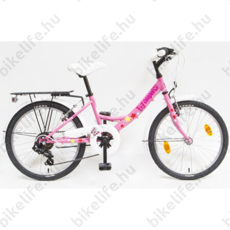 Csepel Flora 20" lányka gyermek kerékpár, 6 fokozatú váltó, pillangós, rózsaszín