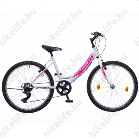 Neuzer Cindy 24"-os lányka gyerek kerékpár 6 sebességes Shimano váltó babakék/fehér