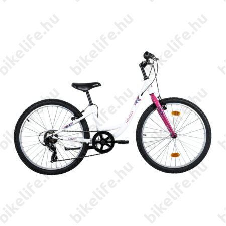 Neuzer Cindy 24"-os gyerek kerékpár, lány, 6 seb. Shimano váltó, fehér/rózsaszín virágmintás matrica