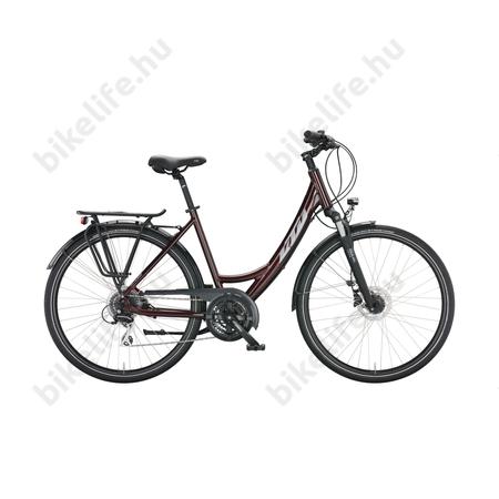 KTM Life Ride női trekking kerékpár 24 fokozatú Acera váltó, tárcsafék, monovázas, nightred (dark silver) 46cm