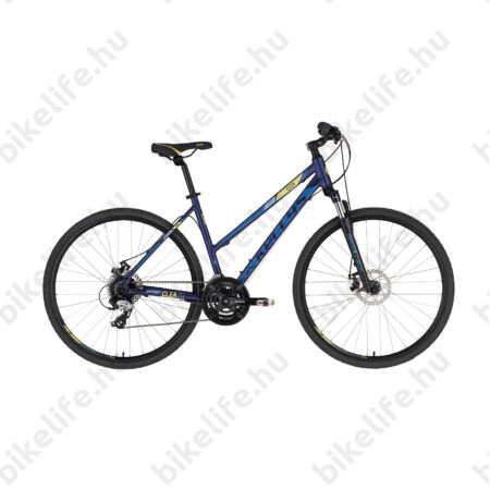 Kellys Clea 70 Dark Blue női cross kerékpár 24 fokozatú TX800 váltó, mechanikus tárcsafék,19"