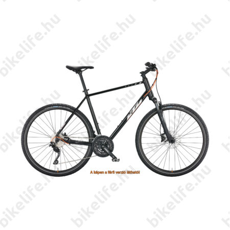 KTM X-Life Action női cross kerékpár 30 fokozatú Deore váltó, tárcsafék, levegős teleszkóp, fényes fekete 46cm
