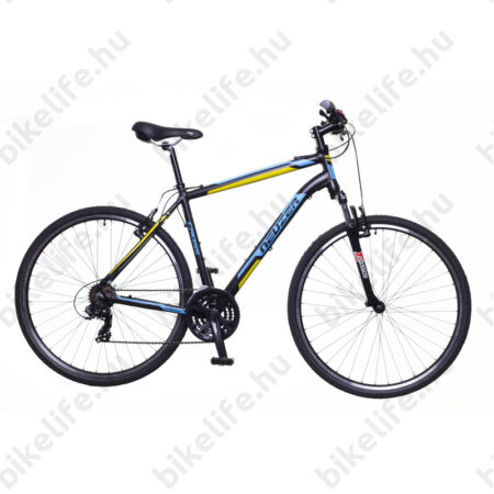 Neuzer X100 férfi cross kerékpár 21sebességes Shimano váltó, fekete/kék-sárga 19"