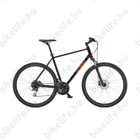 KTM X-Life Track férfi cross kerékpár 24 fokozatú Acera váltó, hidraulikus tárcsafék, fényes fekete-narancs 60cm