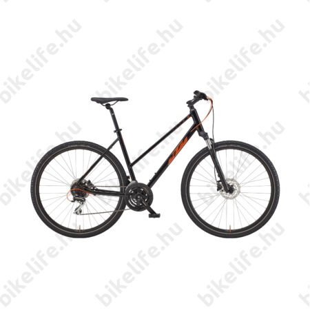 KTM X-Life Track női cross kerékpár 24 fokozatú Acera váltó, hidraulikus tárcsafék, fényes fekete-narancs 43cm