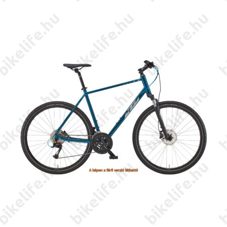 KTM X-Life Road női cross kerékpár 27 fokozatú Acera váltó, hidraulikus tárcsafék, vital-blue 43cm