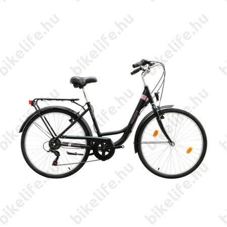 Neuzer Venezia 26"-os városi kerékpár 6 sebességes, fekete/korall, fekete fém sárvédőkkel 17"