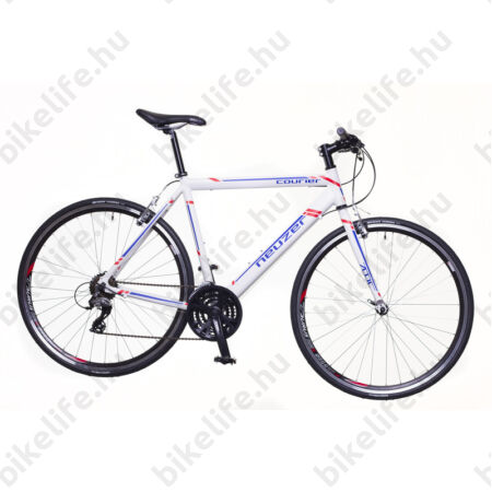 Neuzer Courier fitness kerékpár 21 fokozatú Shimano Acera váltórendszer, fehér/kék-piros 58cm