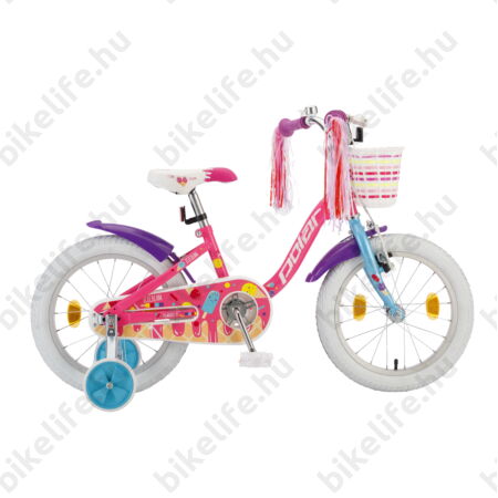 POLAR Junior 16"-os gyerekkerékpár kontrás icecream design, első kosárral, rózsaszín