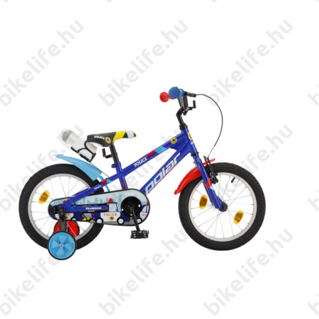 POLAR Junior 16"-os gyerekkerékpár kontrás police design, kulaccsal, kék