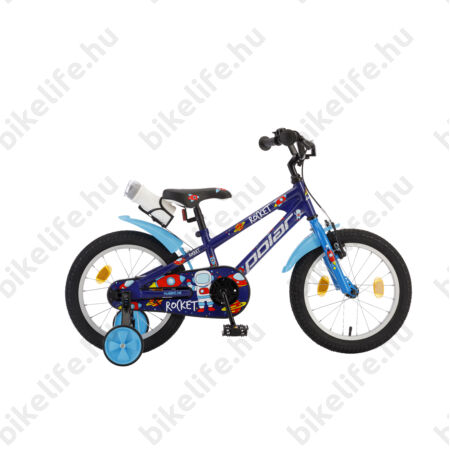 POLAR Junior 16"-os gyerekkerékpár kontrás rocket design, kulaccsal, kék