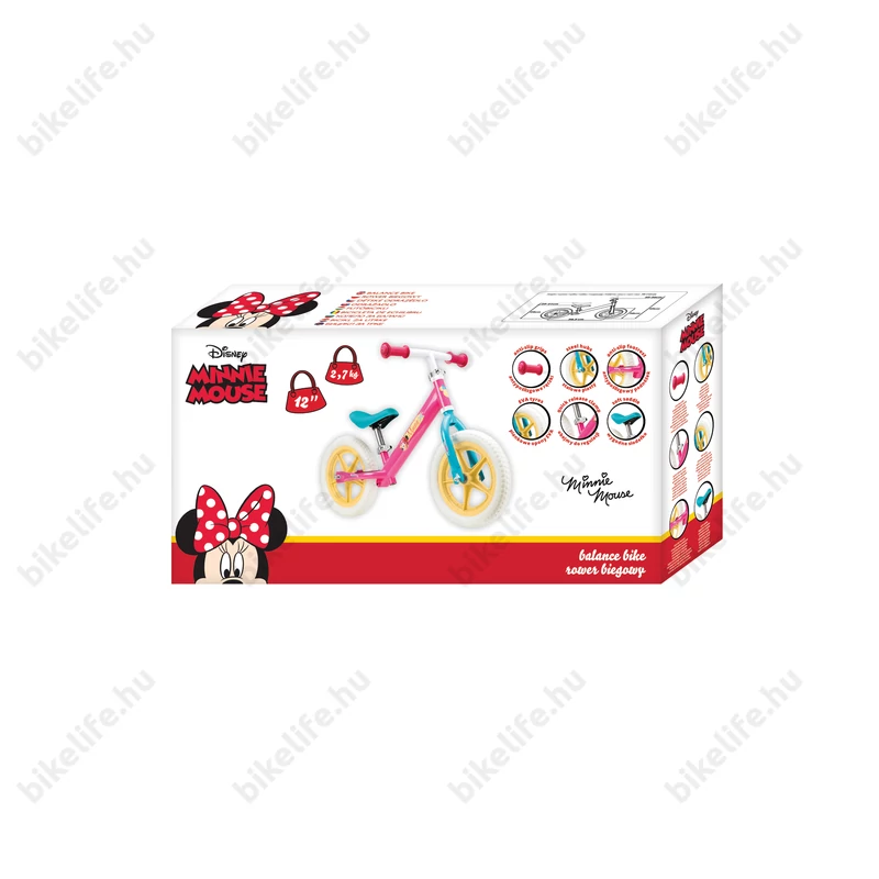 Disney Minnie futóbicikli fémvázas, tömör kerekű, rózsaszín